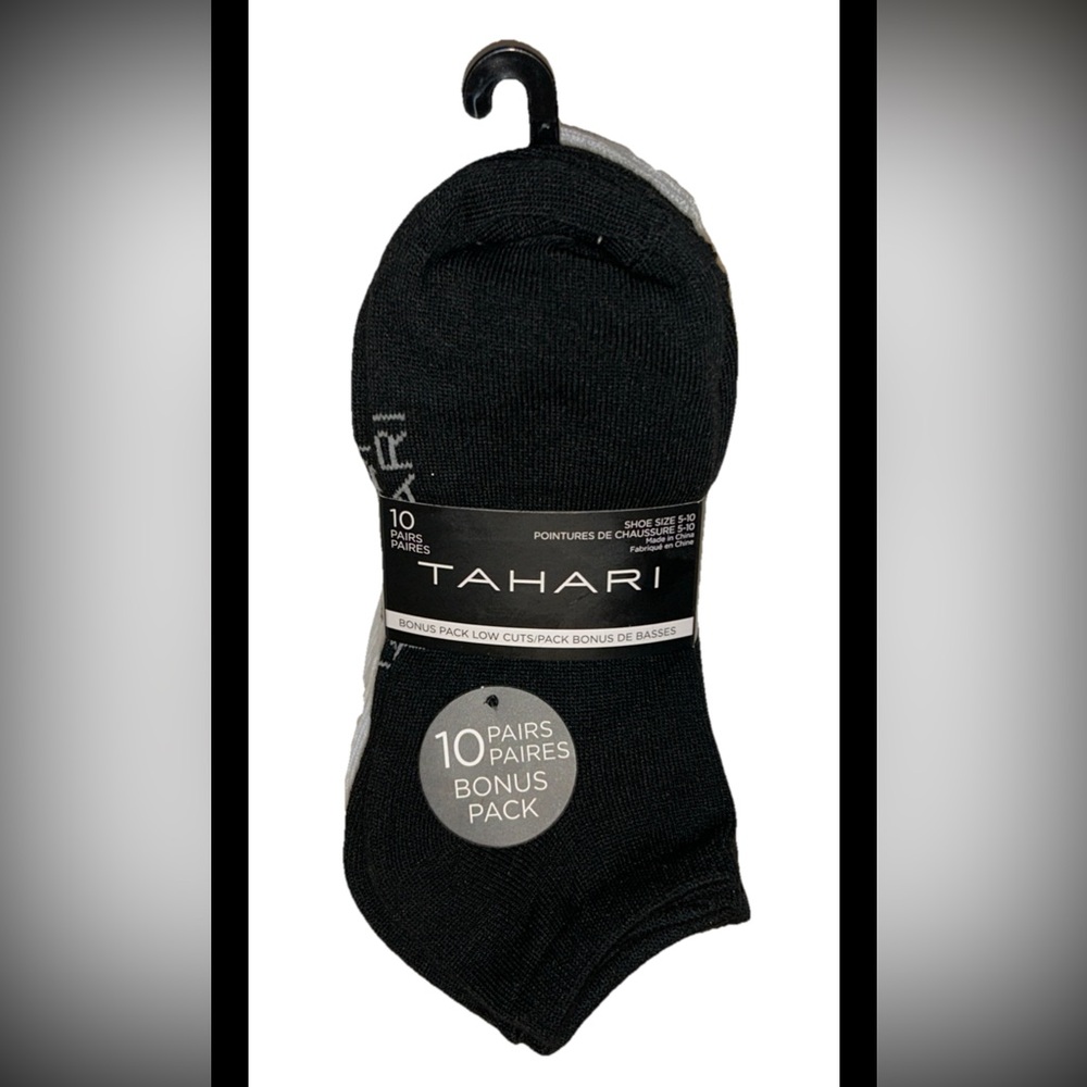 Tahari Low Cut Socks 10 Pairs Women's Shoe Size 5-10 Black & White w Logo NEW!